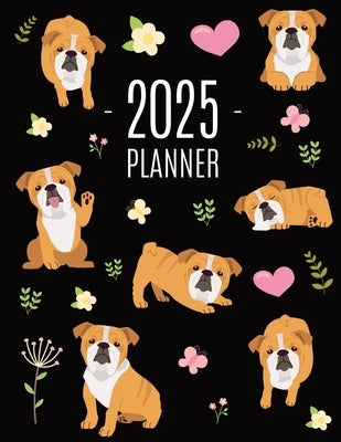 Bulldog Planner 2025: Beautiful Dog Organizer: January-December (12 Months) Cute Agenda With Puppy, Butterflies & Flowers by Press, Happy Oak Tree