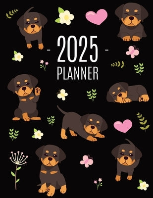 Rottweiler Planner 2025: Organizer: January-December (12 Months) Cute Dog Year Scheduler with Pretty Pink Hearts by Press, Pimpom Pretty