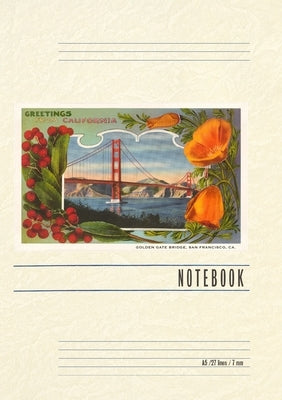 Vintage Lined Notebook Greetings from California with Golden Gate Bridge and Poppies by Found Image Press